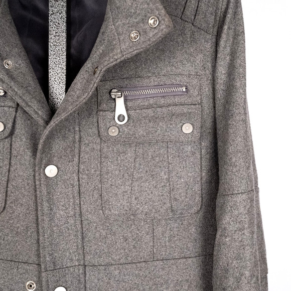 Men's Classic Wool Blend Pea Coat Field Jacket LARGE Gray Military Traditional - Picture 3 of 8